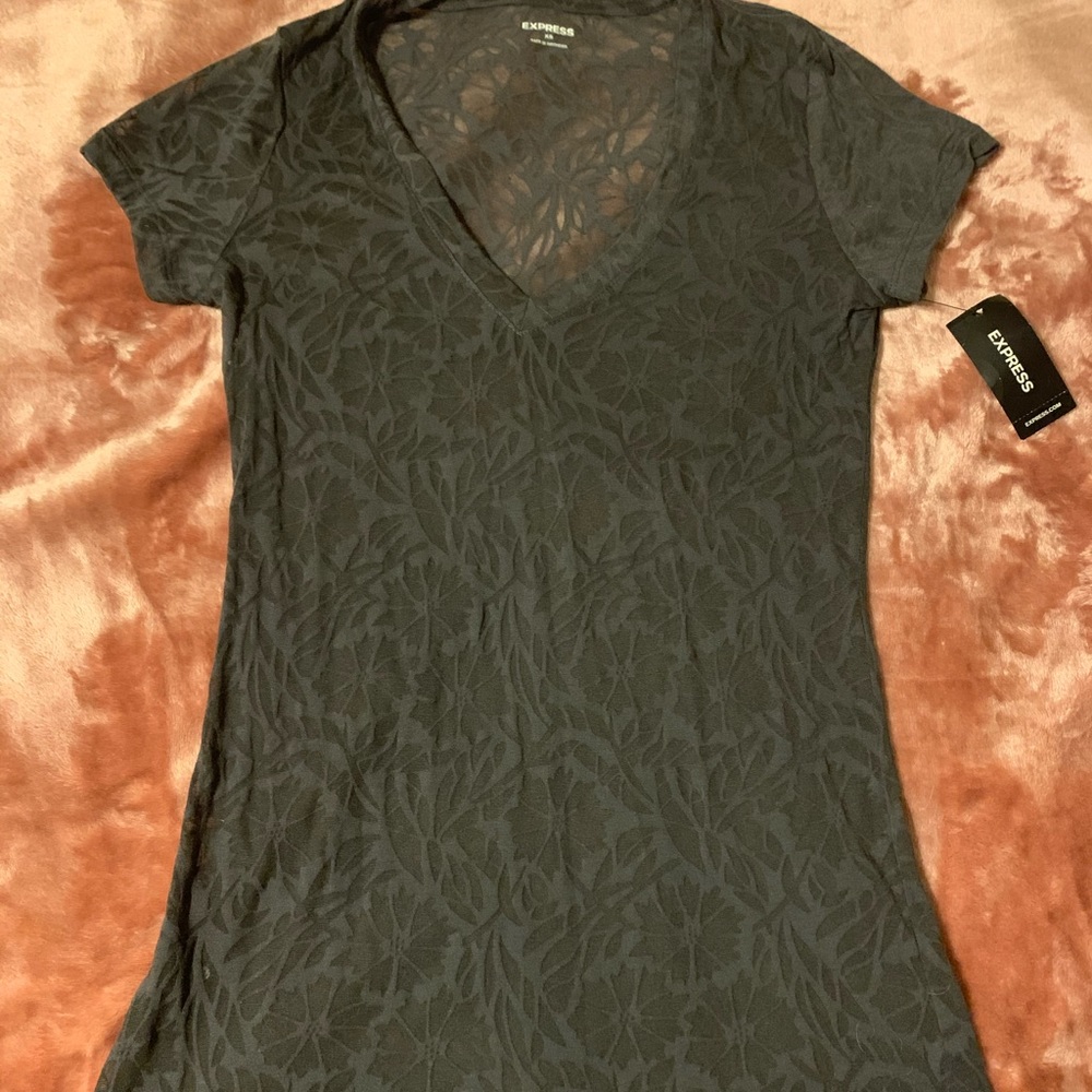 Express Charcoal Grey V Neck Tee